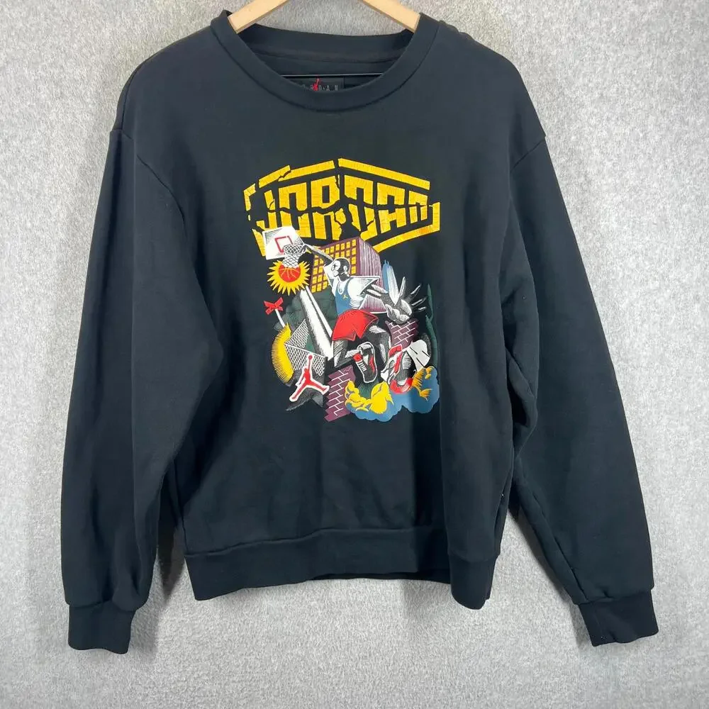 Jordan Sport DNA HBR Fleece Crew Black DC9615-010 Mens Small Sunfaded